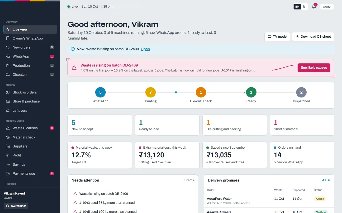 Manufacturing execution system: Plant live view screen