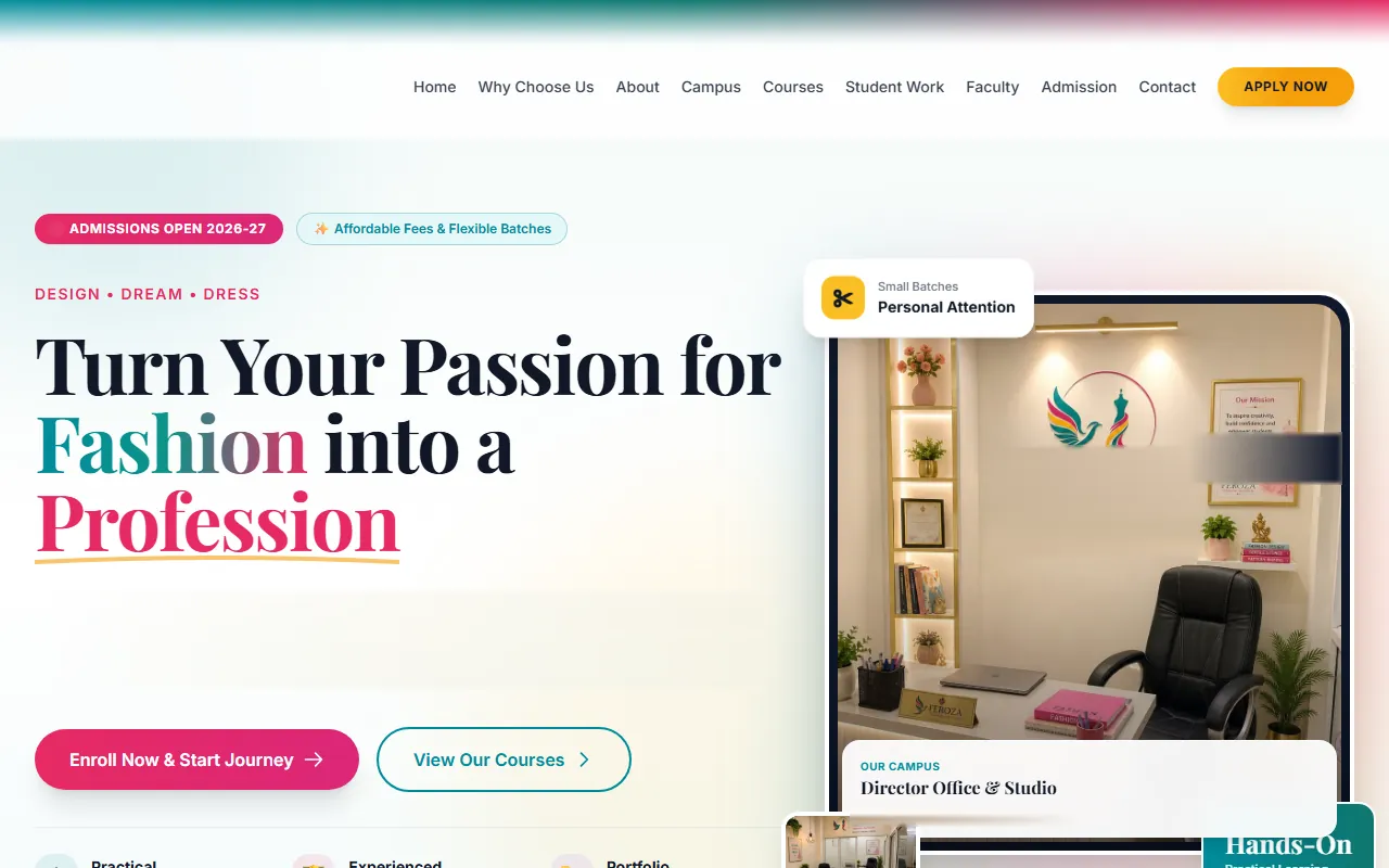 Admissions platform: Home page screen