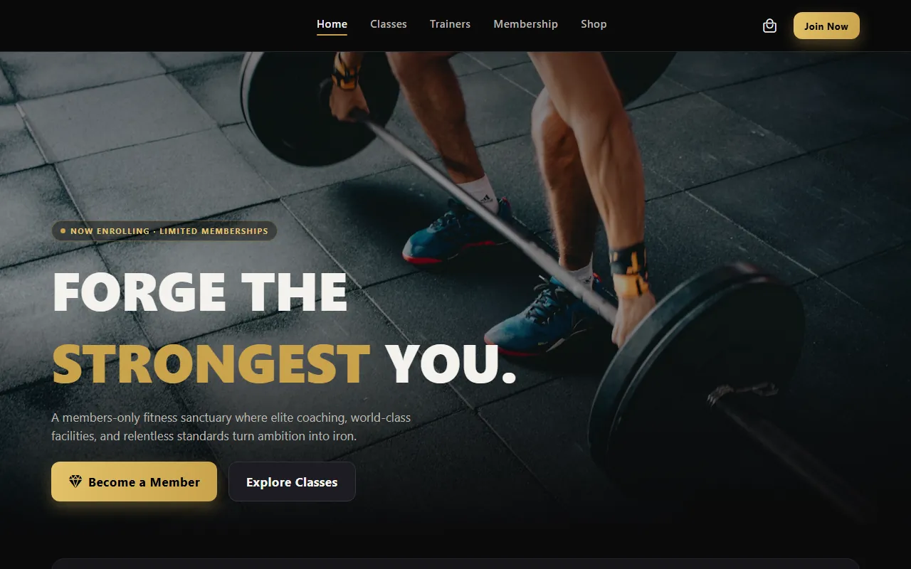 Membership & training app: Home page screen