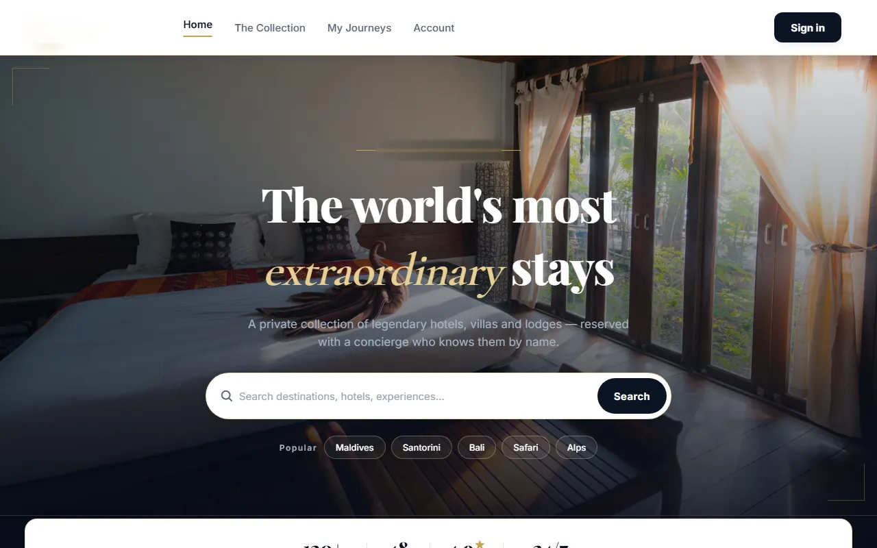 Premium booking experience: Home page screen